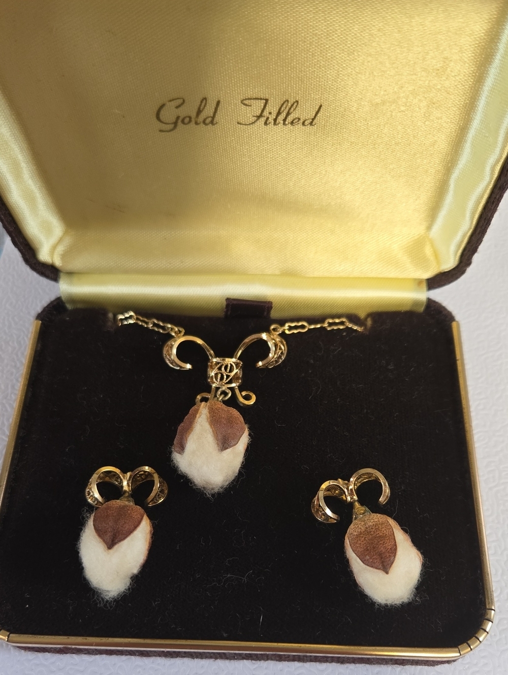 12K Gold-Filled Necklace with Real Cotton Seeds Pods